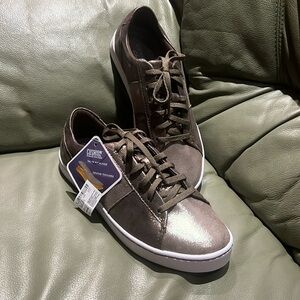 Clark’s brand ultimate comfort bronze metallic gym shoes.